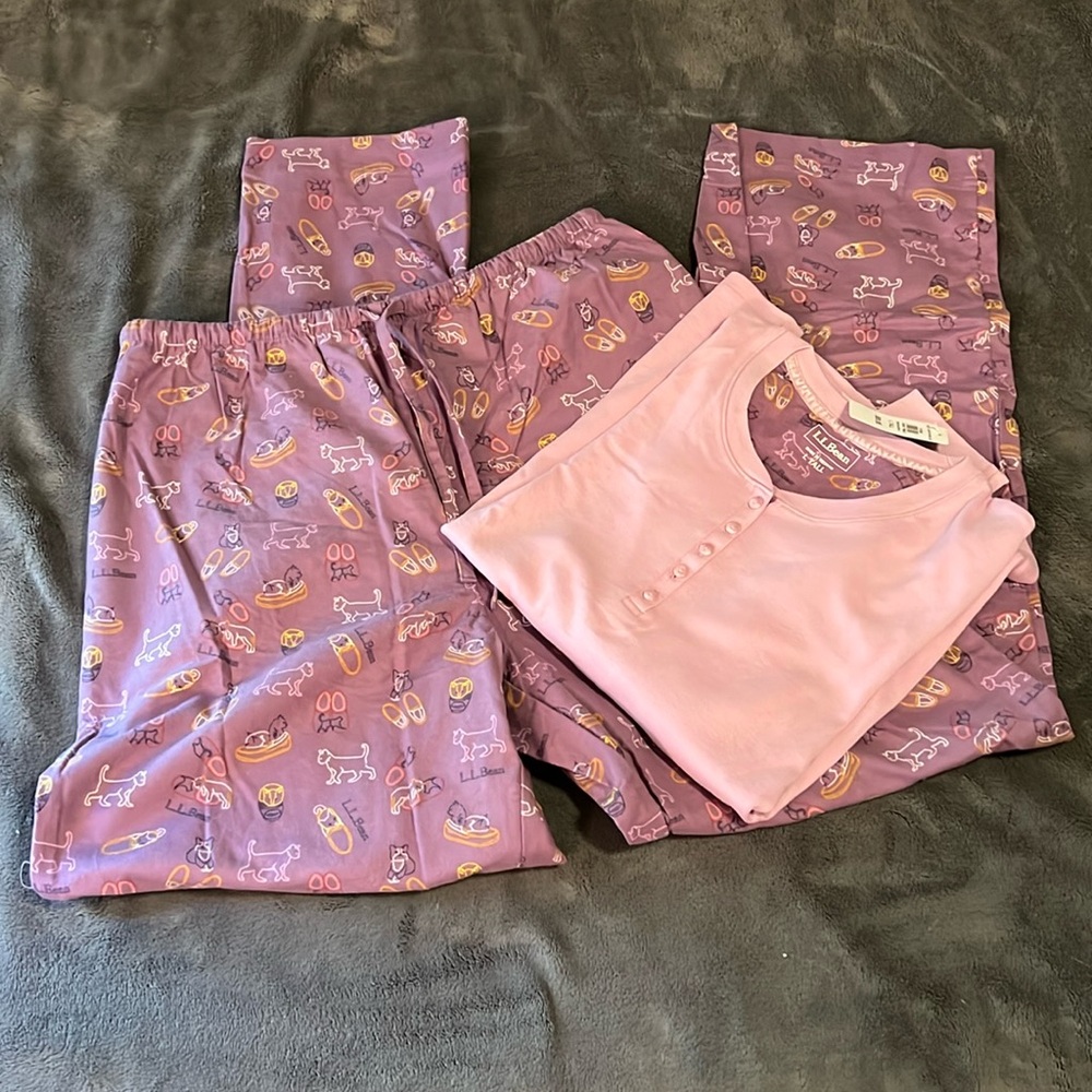 LL Bean 100% Women’s Cotton Matching Pajama Set Tall Large NWT